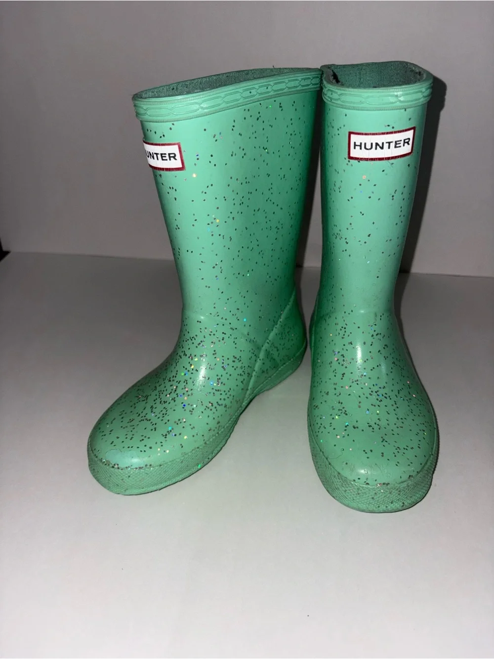 Hunter Kids Mint Green Glitter Rain Boots